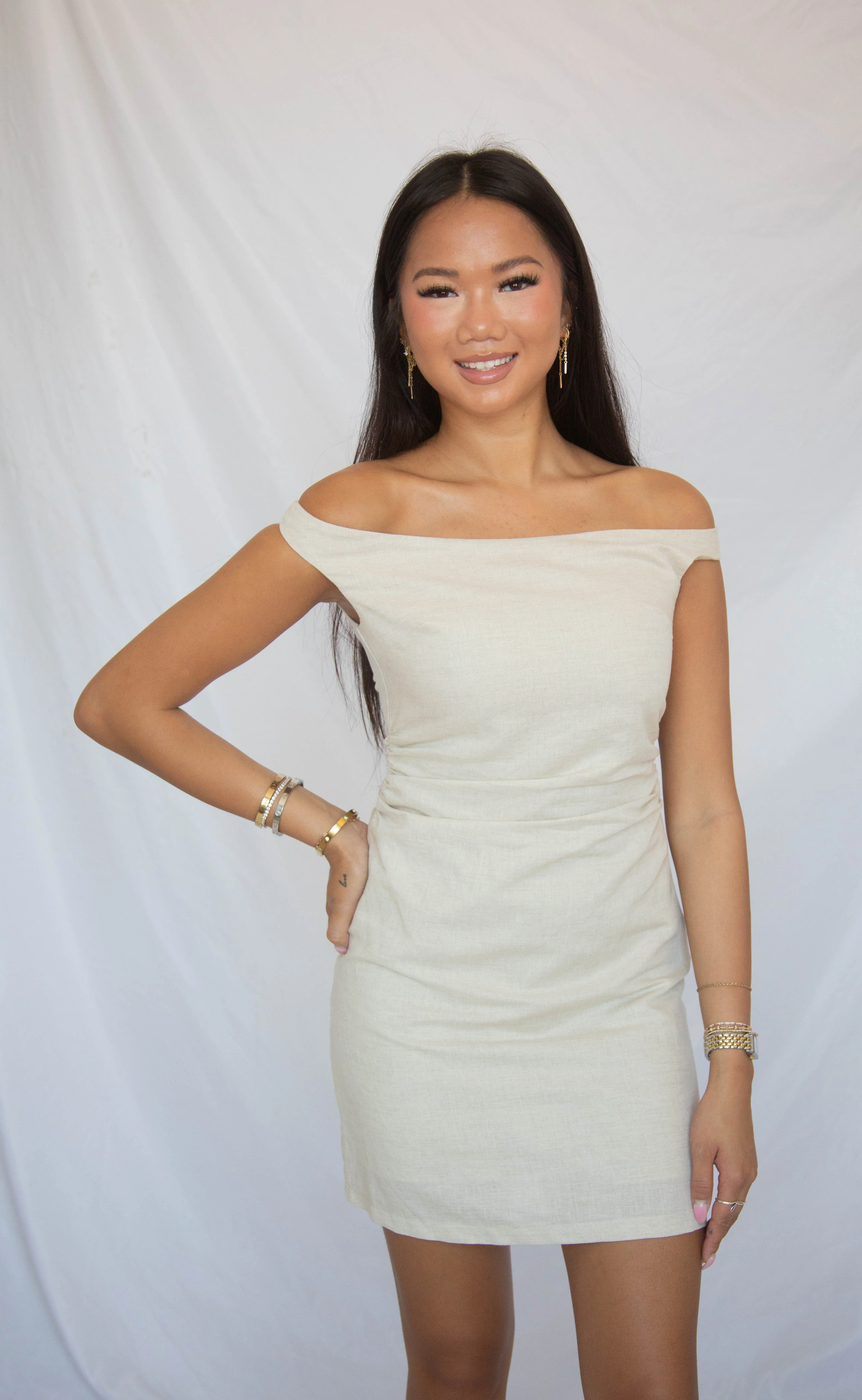 be there by now linen mini dress - oatmeal