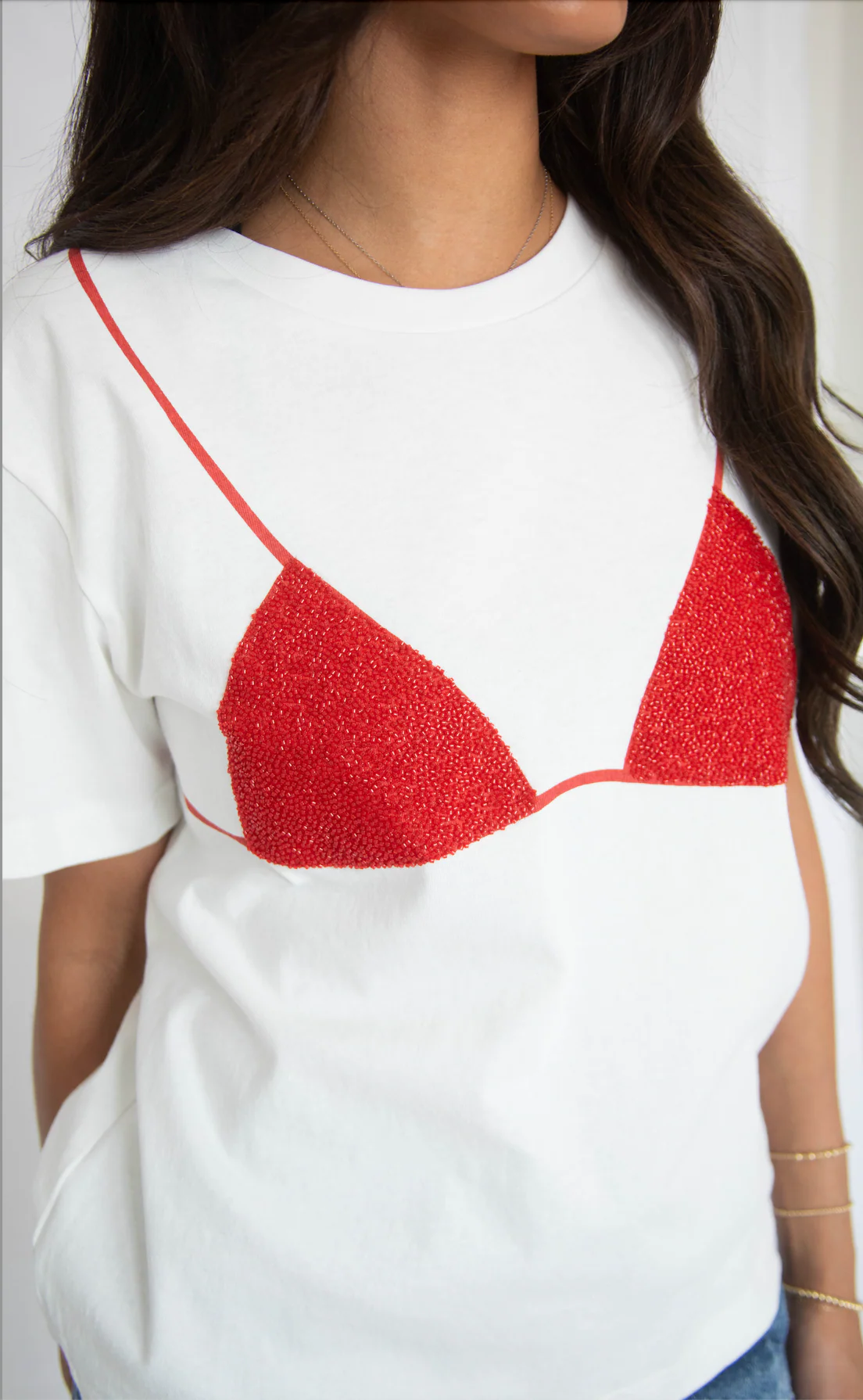 beaded bikini tee - red - Image 2