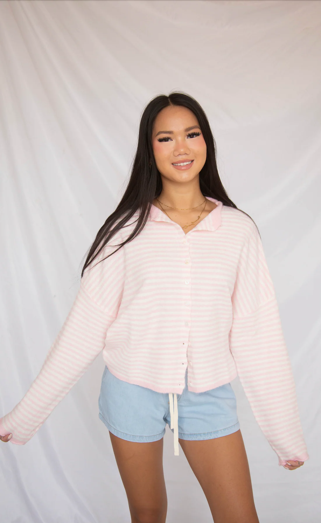 beat of your heart cardigan - pink stripe - Image 2