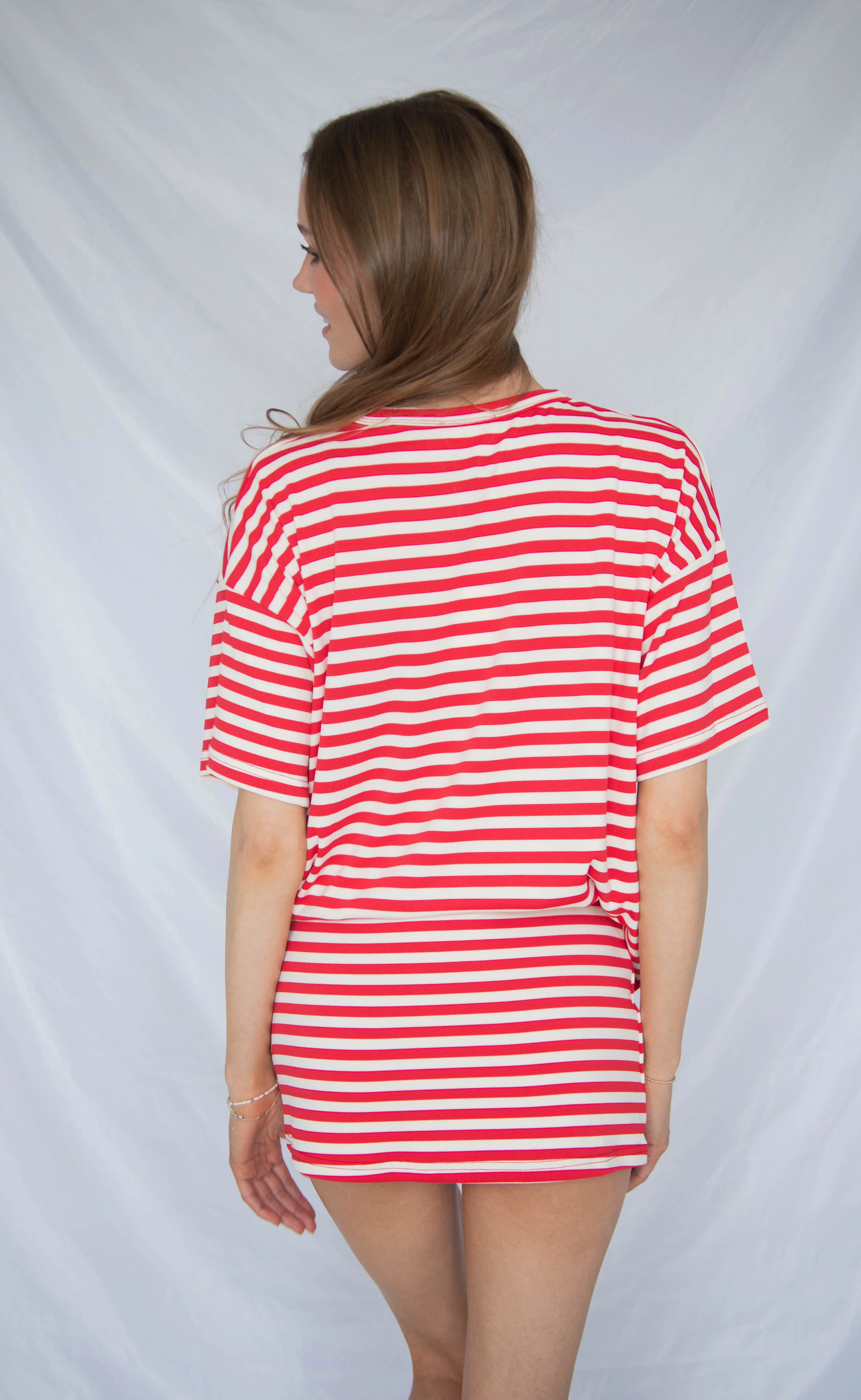 bright side stripe skort set - red - Image 3
