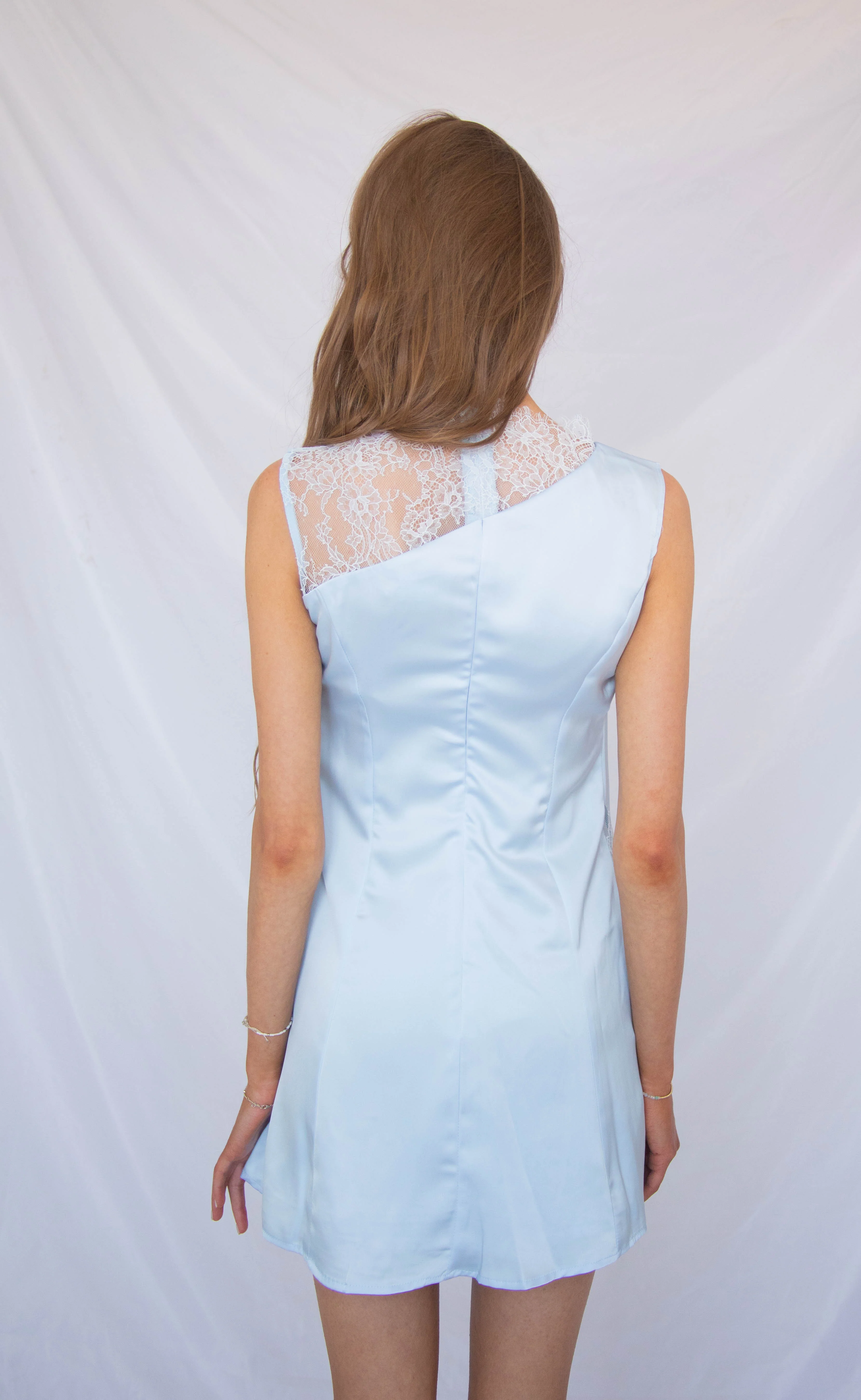 contrast lace mini dress - blue - Image 4