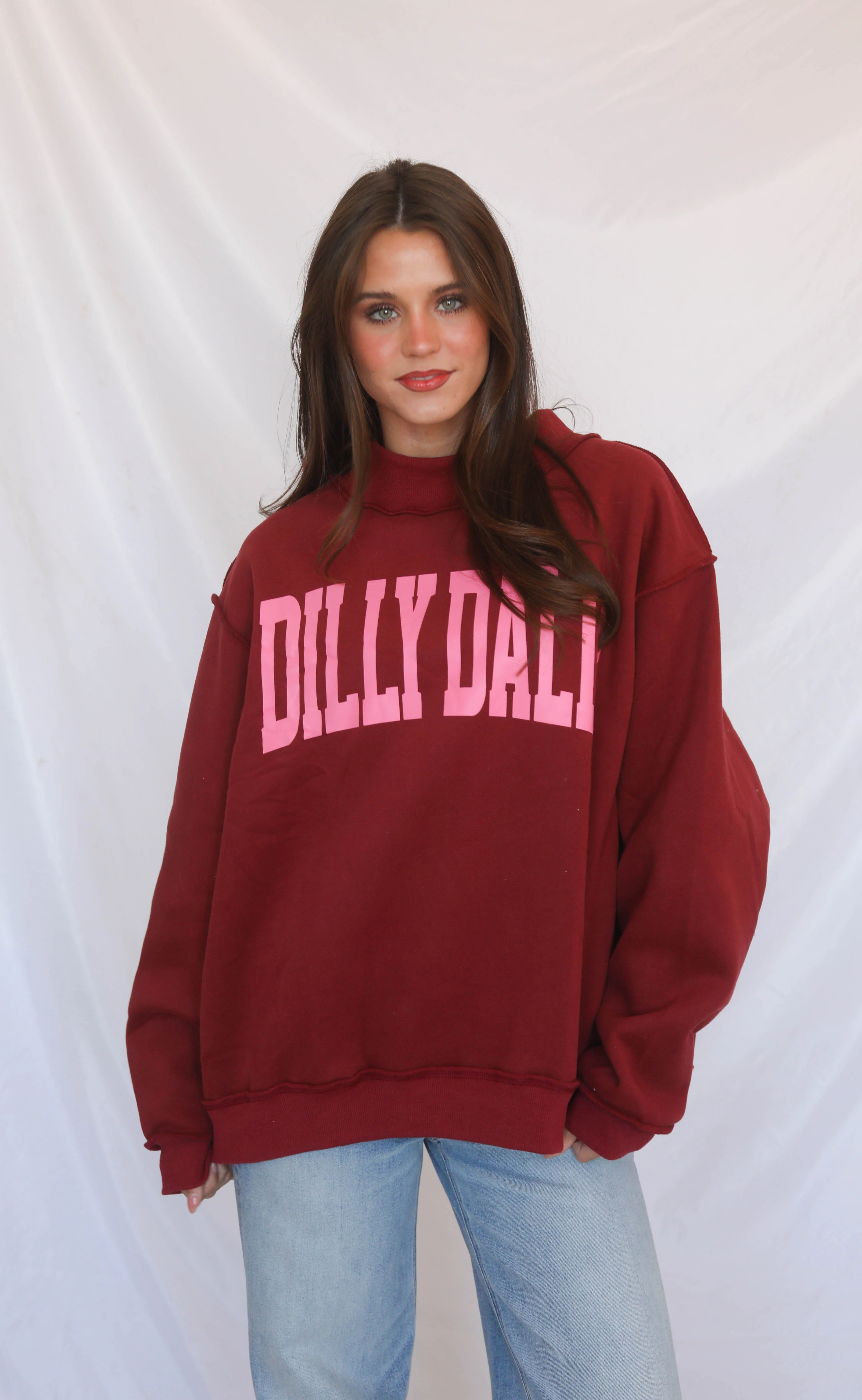 dilly dally mock neck sweatshirt - burgundy - Image 2
