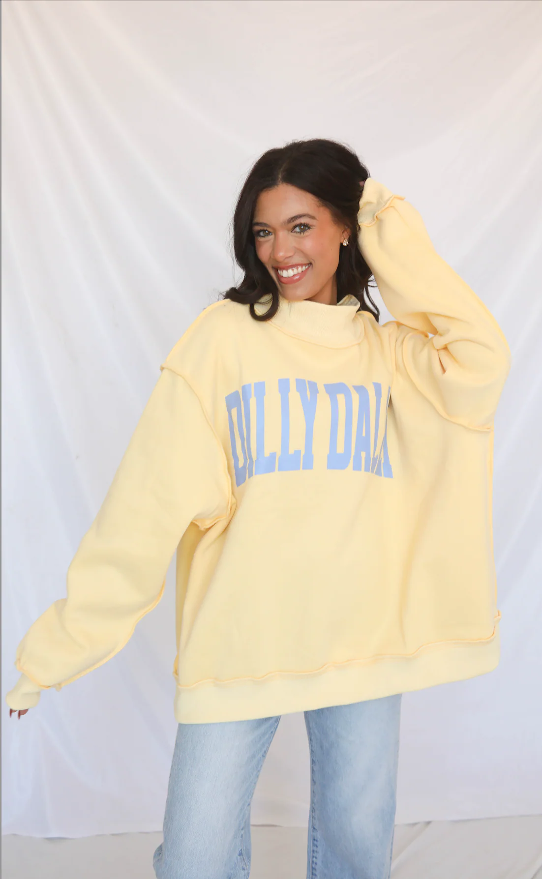 dilly dally mock neck sweatshirt - yellow - Image 2