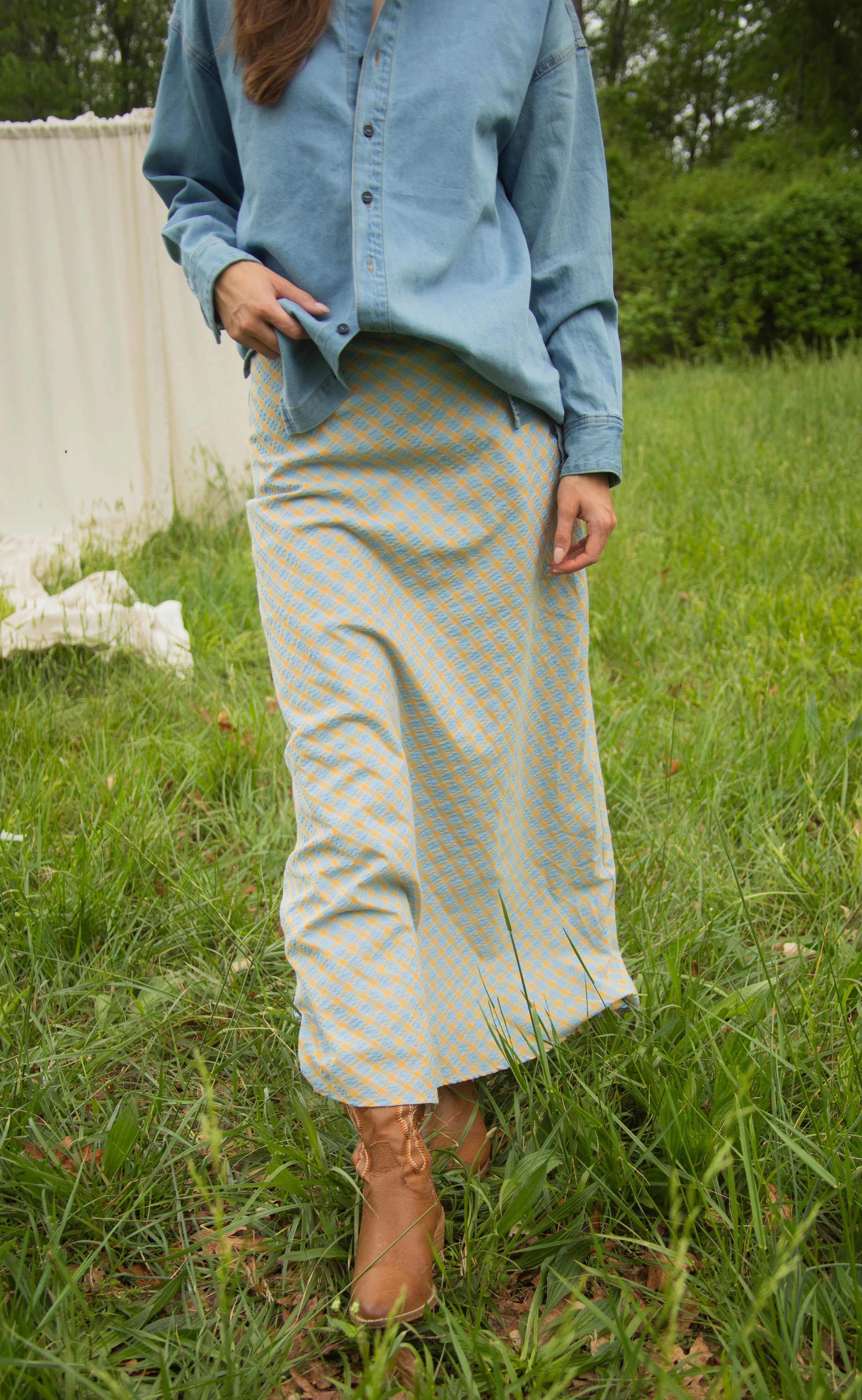 no blues gingham maxi skirt