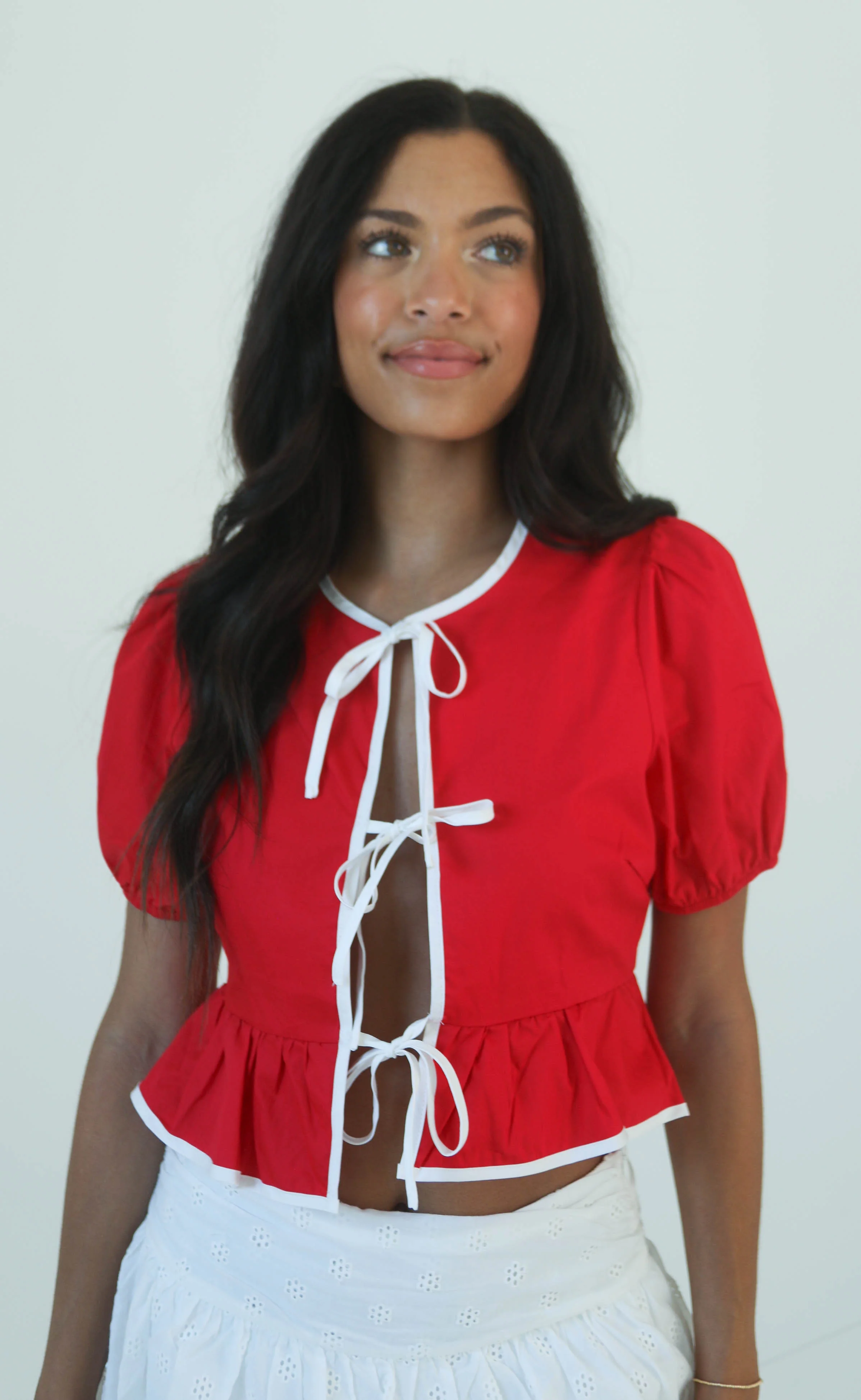 puff piece tie front top - Image 2