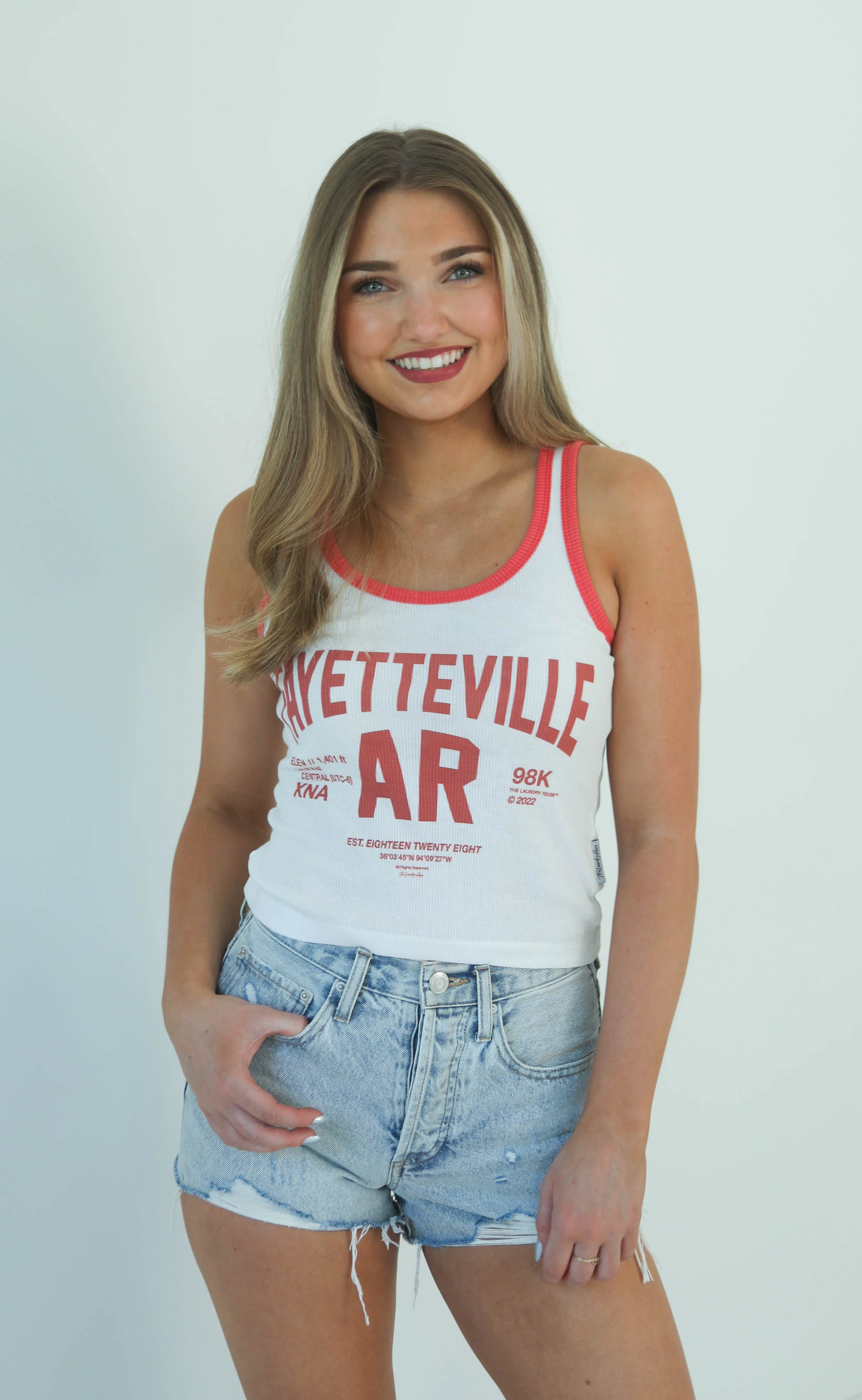 the laundry room: fayetteville tank - red / white