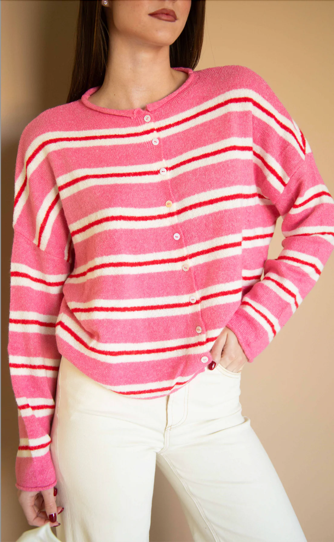 the thought of you striped cardigan - rose - Image 2