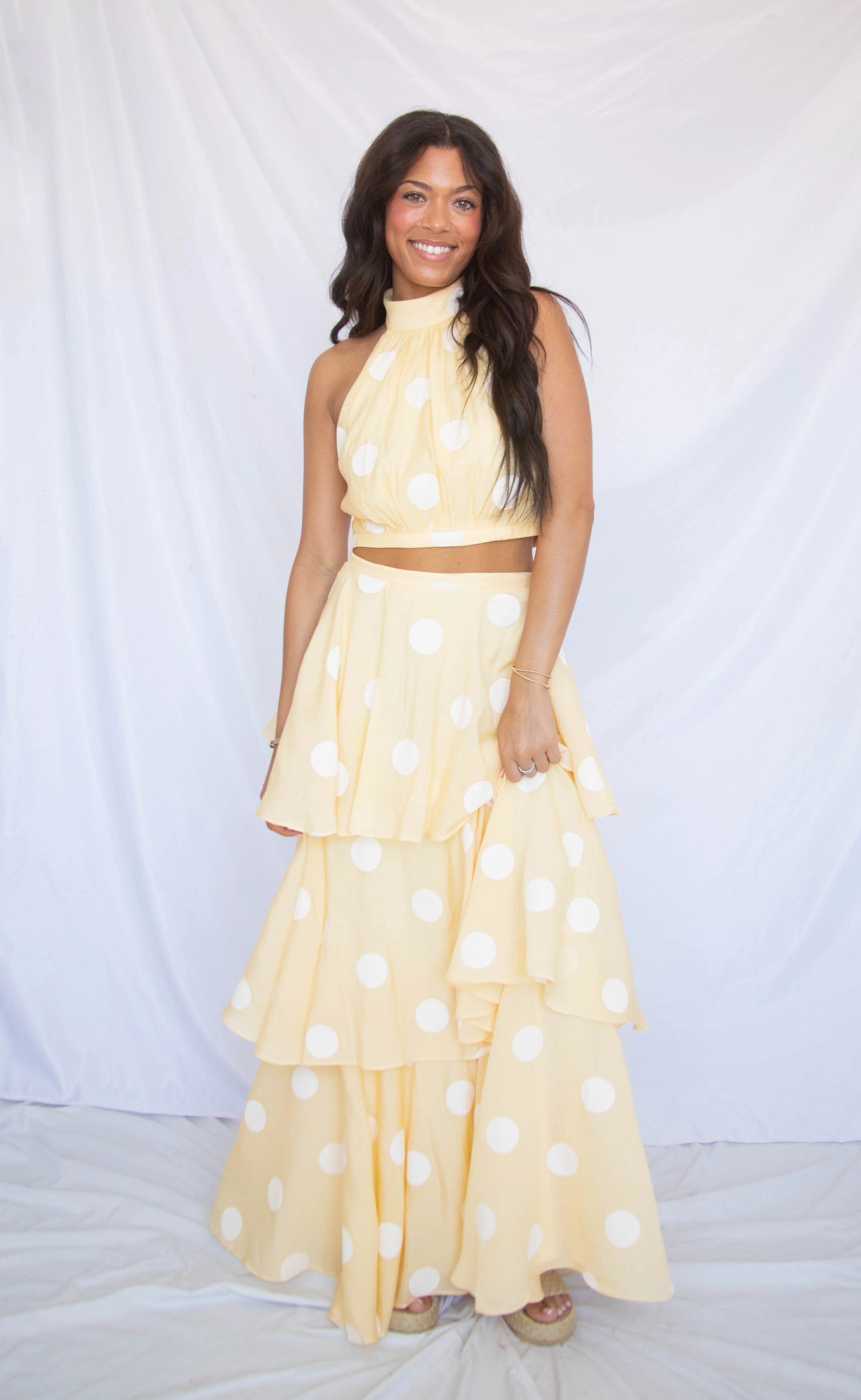 time goes on polka dot set - yellow