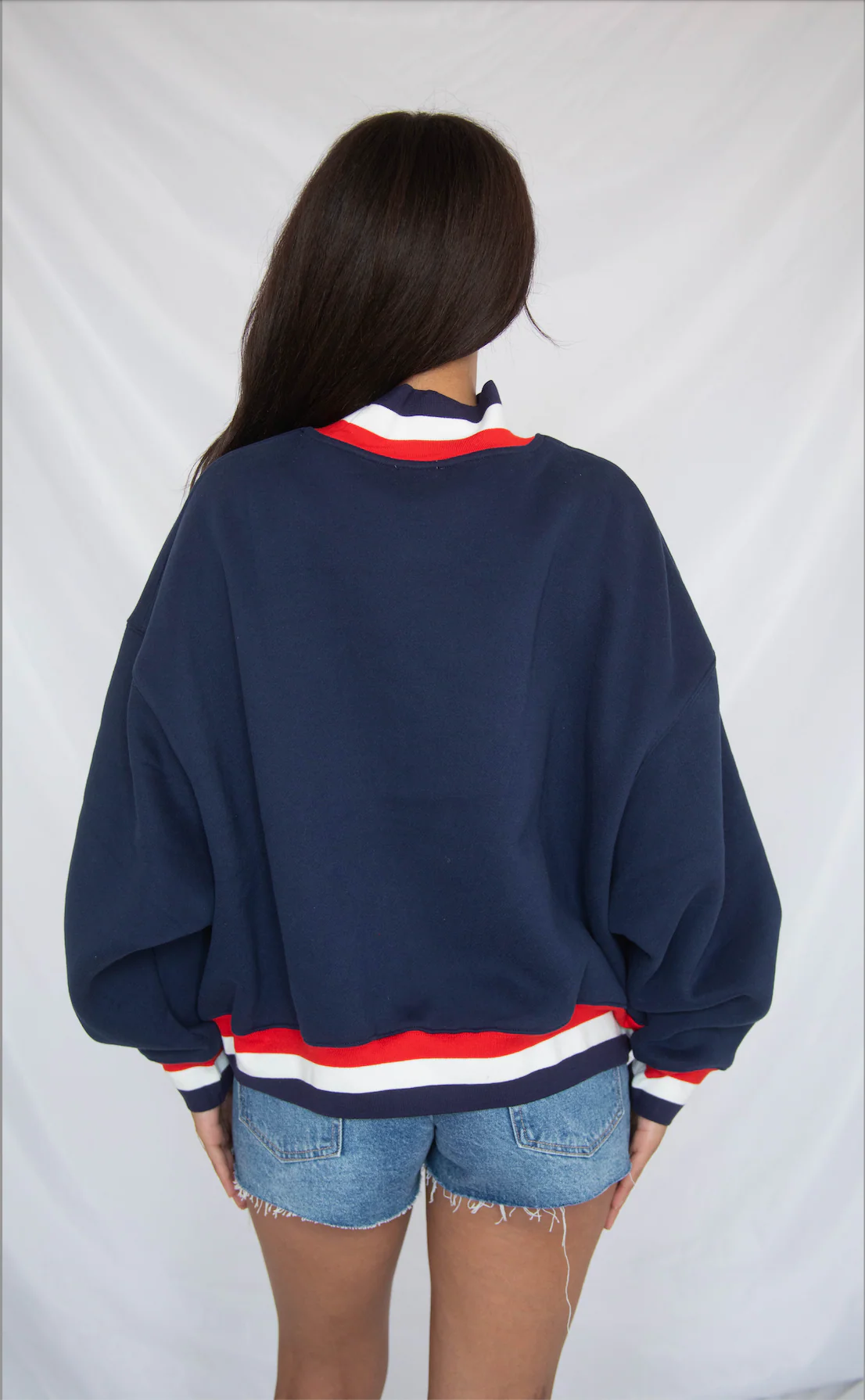 usa embroidered striped mockneck sweatshirt - navy - Image 3